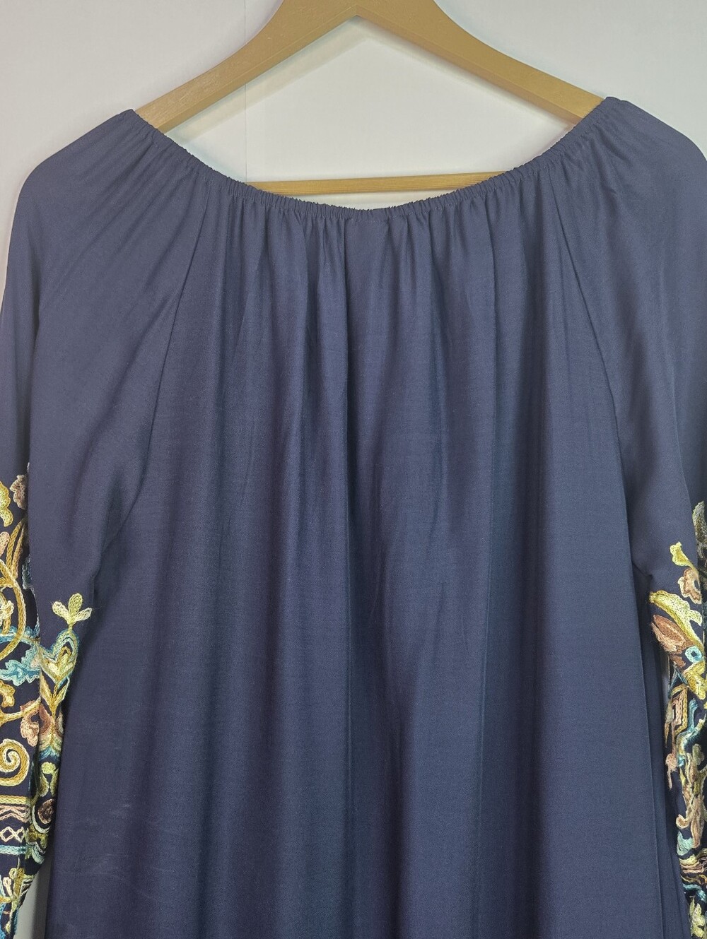 VASNA Size M Navy Boho Tunic Dress With Gorgeous Embroidered Sleeves & Hem NWT - Picture 10 of 13